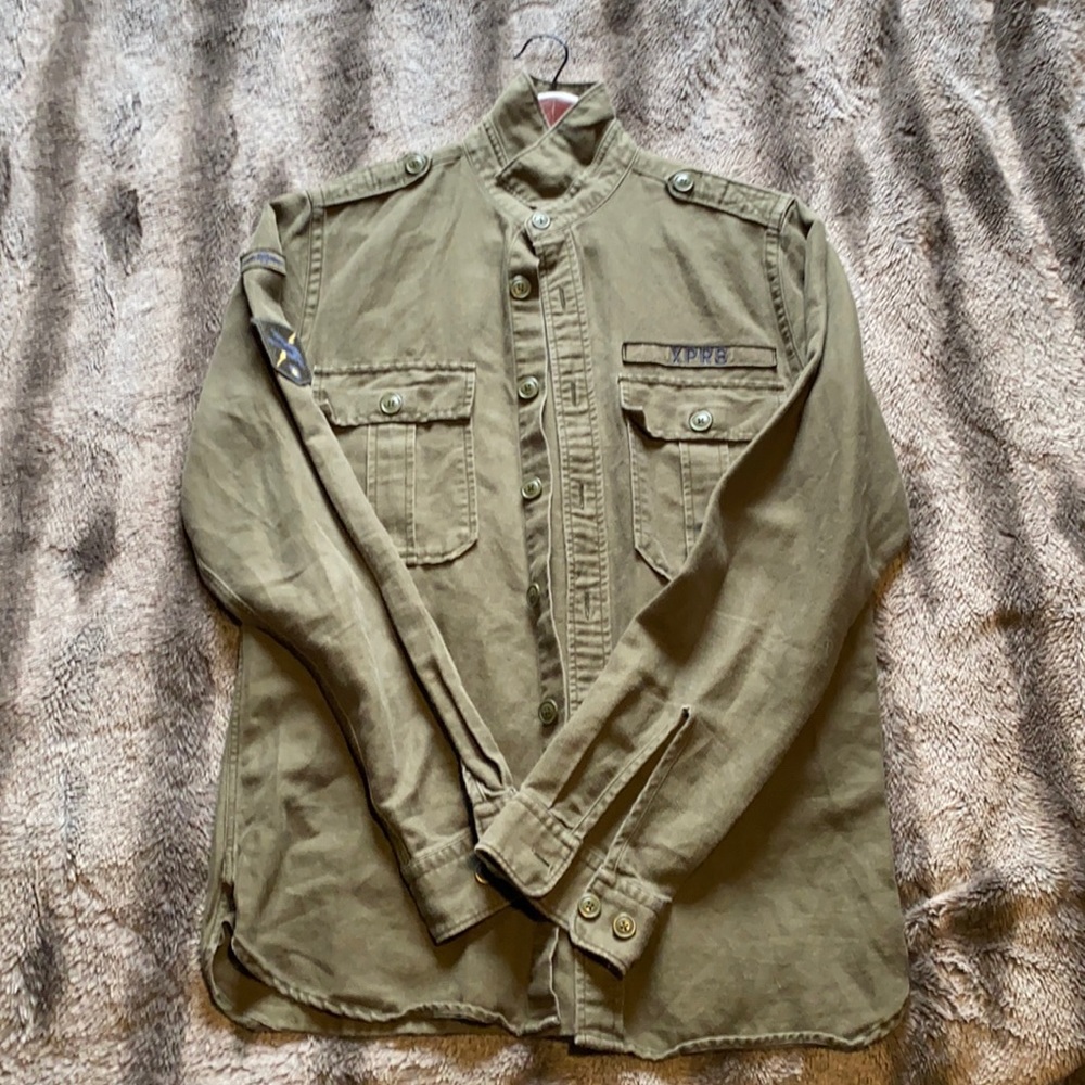 Express casual button down in olive green